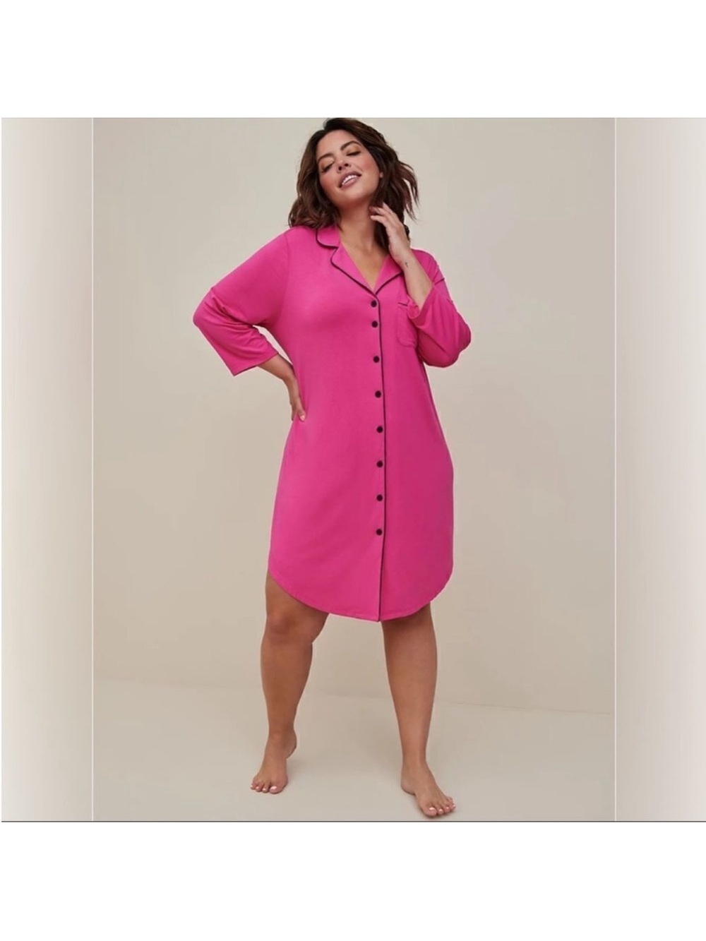torrid Hot Pink Button-Front Nightshirt NWT Contrast Piping size 00 size 10/12